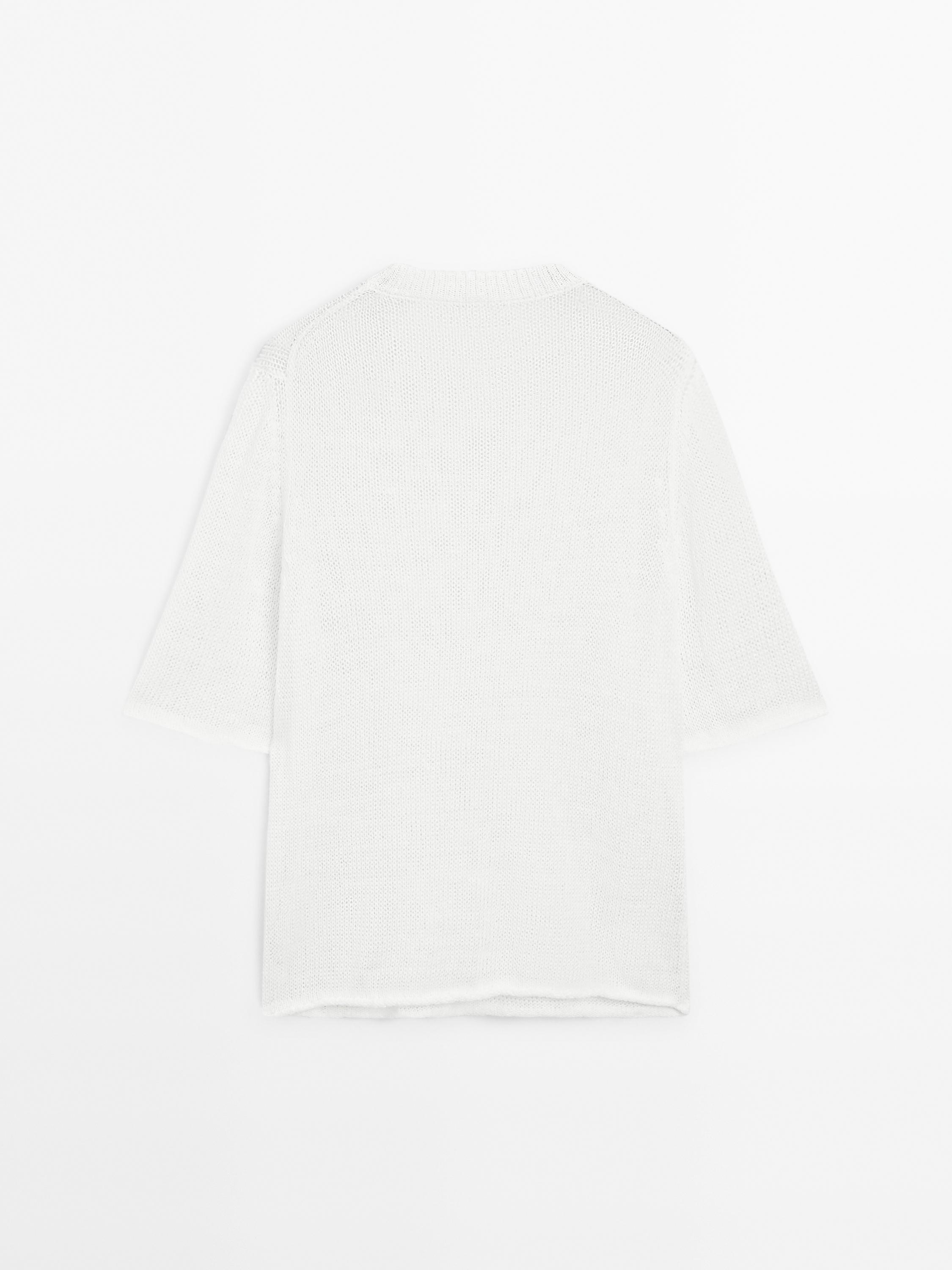 Short sleeve linen knit sweater